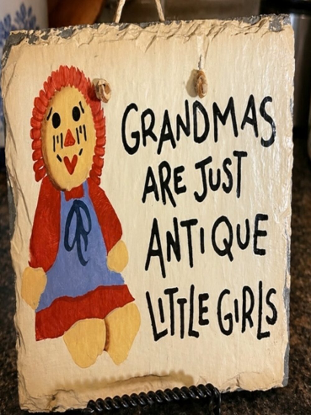 Vintage Plain Jane Handcrafted Slate Hanging Plaque – “Grandmas Are Just Antique